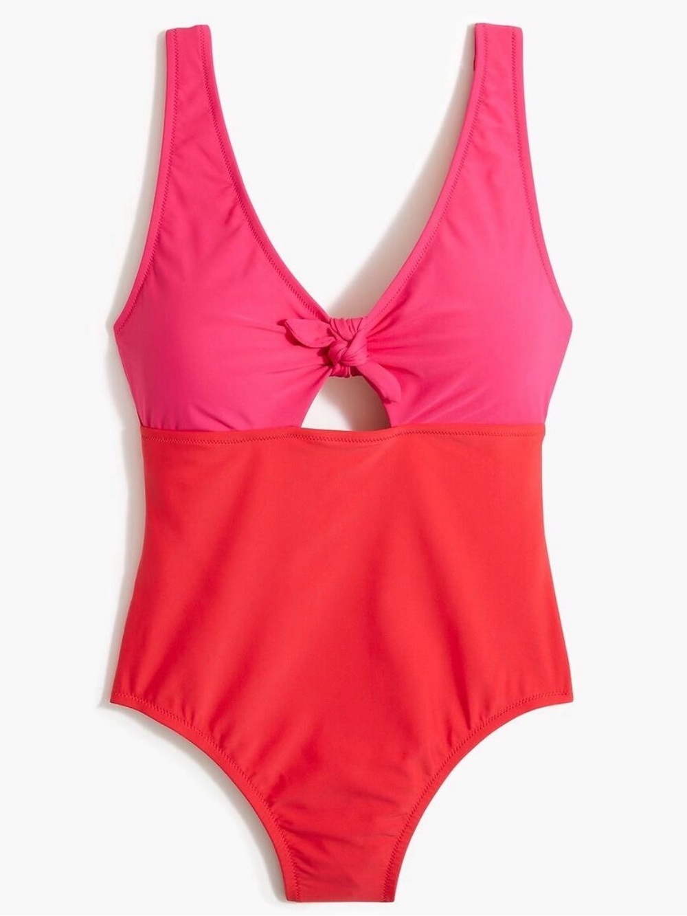 J. Crew Women’s Two-Tone Pink and Red One-Piece Swimsuit with Front Knot